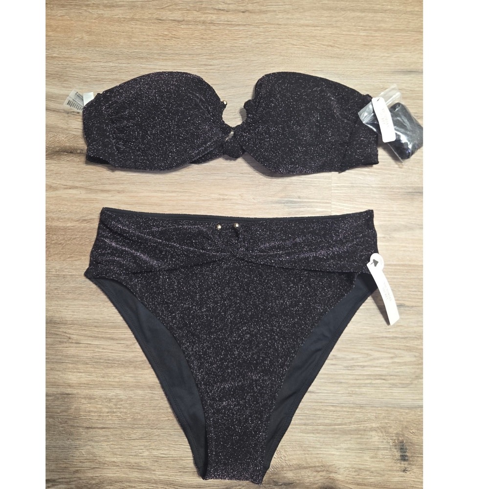 NWT Victoria Secret size XL 2Pc Swimsuit Bikini Top Bottom Shimmer High Waist
